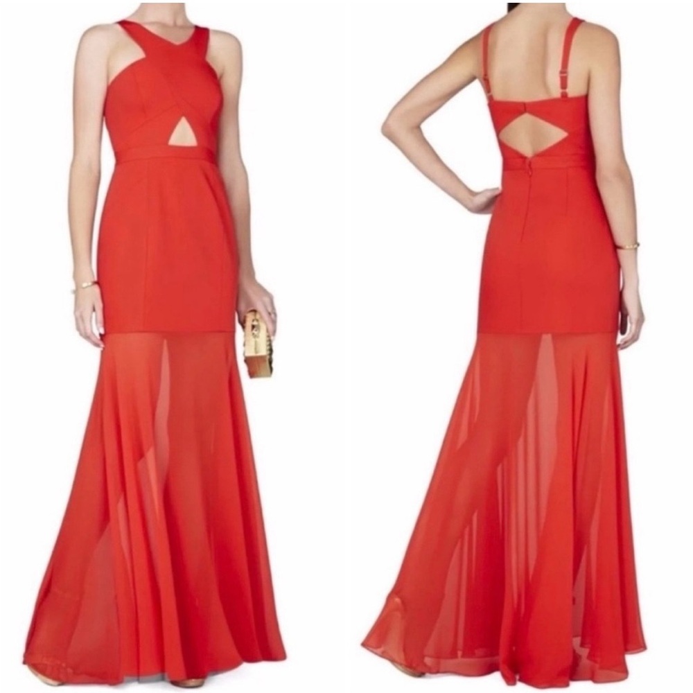 SOLD: BCBG MAXAZRIA Red Ria Criss-Cross Front Gown Dress Womens 6 EUC